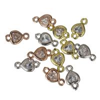 Mässing smycken Connector, Hjärta, plated, med cubic zirconia & 1/1 slinga, fler färger för val, nickel, bly och kadmium gratis, 10.50x6x2mm, Hål:Ca 1.5mm, 50PC/Lot, Säljs av Lot