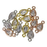 Brass Jewelry Connector, Teardrop, plated, with cubic zirconia & 1/1 loop, more colors for choice, nickel, lead & cadmium free, 12x6x2.50mm, Hole:Approx 1.5mm, 50PCs/Lot, Sold By Lot
