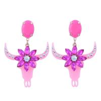 Resin Drop Earring, with Crystal, Horn, folk style & for woman, more colors for choice, 65mm, Sold By Pair