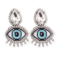 PU Leather Drop Earring with Crystal Eye for woman & with rhinestone 70mm Sold By Pair