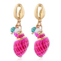 Zinc Alloy Drop Earrings with Shell Conch gold color plated for woman & enamel nickel lead & cadmium free Sold By Pair