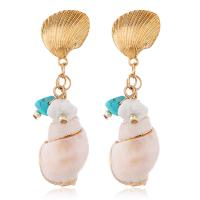 Tibetan Style Drop Earrings, with Shell & Resin, Conch, gold color plated, vintage & for woman, nickel, lead & cadmium free, 22x64mm, Sold By Pair