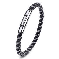 Stainless Steel Jewelry Bracelet, with PU Leather, fashion jewelry & different size for choice & for man, 6mm, Sold By PC