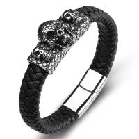 Bijoux bracelet en acier inoxydable, avec cuir PU, bijoux de mode & le style de punk & normes différentes pour le choix & pour homme, 6mm, Vendu par PC