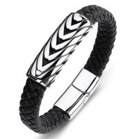Bijoux bracelet en acier inoxydable, avec cuir PU, bijoux de mode & normes différentes pour le choix & pour homme, 12x6mm, Vendu par PC