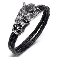 PU Leather Cord Bracelets Stainless Steel with PU Leather Double Layer & fashion jewelry & for man Sold By PC
