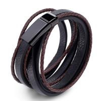 PU Leather Cord Bracelets Stainless Steel with PU Leather fashion jewelry & multilayer & for man 7+3mm Sold By PC