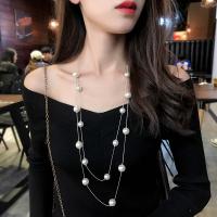 Nylon Cord Sweater Necklace with Plastic Pearl fashion jewelry & elastic & for woman nickel lead & cadmium free 66-72CM Sold By Strand