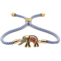 Bracelet cubique en laiton zircon pavent, avec corde en nylon, éléphant, Placage, réglable & pavé de micro zircon & pour femme, plus de couleurs à choisir, Vendu par 7.5 pouce brin