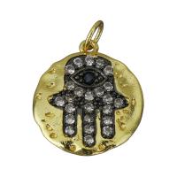Cubic Zirconia Micro Pave Brass Pendant, Flat Round, gold color plated, micro pave cubic zirconia, nickel, lead & cadmium free, 16.50x18.50x2mm, Hole:Approx 3.5mm, 10PCs/Lot, Sold By Lot