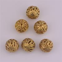Hollow Brass Beads, Round, original color, nickel, lead & cadmium free, 10mm, Hole:Approx 1mm, 50PCs/Bag, Sold By Bag