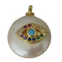 Freshwater Pearl Brass Pendant, with Freshwater Pearl, gold color plated, micro pave cubic zirconia, nickel, lead & cadmium free, 13.50x17.50x6.50mm, Hole:Approx 1.5mm, 5PCs/Lot, Sold By Lot