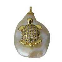 Freshwater Pearl Brass Pendant, with Freshwater Pearl, gold color plated, micro pave cubic zirconia, nickel, lead & cadmium free, 13.50x21.50x11.50mm, Hole:Approx 1.5mm, 5PCs/Lot, Sold By Lot