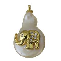 Freshwater Pearl Brass Pendant, with Freshwater Pearl, gold color plated, micro pave cubic zirconia, nickel, lead & cadmium free, 12.50x22.50x7.50mm, Hole:Approx 1.5mm, 5PCs/Lot, Sold By Lot