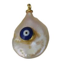 Brass Pendant, with Freshwater Pearl, gold color plated, evil eye pattern, nickel, lead & cadmium free, 14.50x22x10.50mm, Hole:Approx 1.5mm, 5PCs/Lot, Sold By Lot