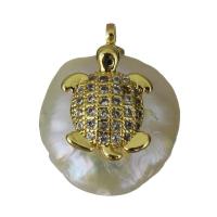 Freshwater Pearl Brass Pendant, with Freshwater Pearl, gold color plated, micro pave cubic zirconia, nickel, lead & cadmium free, 14x18x11mm, Hole:Approx 1.5mm, 5PCs/Lot, Sold By Lot
