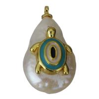 Freshwater Pearl Brass Pendant, with Freshwater Pearl, gold color plated, enamel, nickel, lead & cadmium free, 13x23.50x9.50mm, Hole:Approx 1.5mm, 5PCs/Lot, Sold By Lot