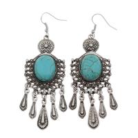 Tibetan Style Chandelier Earring, with Resin, iron earring hook, Flat Oval, antique silver color plated, nickel, lead & cadmium free, 63x30mm, Sold By Pair