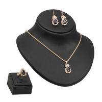 Zinc Alloy Jewelry Sets finger ring & earring & necklace with 5cm extender chain gold color plated lantern chain & for woman & with rhinestone nickel lead & cadmium free 39mm 20mm Length Approx 16.54 Inch Sold By Set