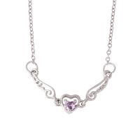 Zinc Alloy Jewelry Necklace with 5cm extender chain Winged Heart silver color plated oval chain & for woman & with rhinestone purple nickel lead & cadmium free Length Approx 19.69 Inch Sold By Lot
