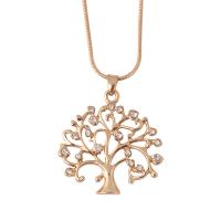 Zinc Alloy smykker halskæde, med 5cm extender kæde, Tree of Life, forgyldt, slange kæde & for kvinde & med rhinestone, flere farver til valg, nikkel, bly & cadmium fri, 30x29mm, Længde Ca. 18.12 inch, 3Strands/Lot, Solgt af Lot