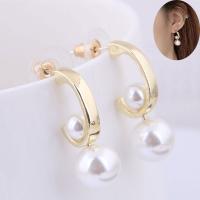 Zinc Alloy Stud Earring with Plastic Pearl plated for woman golden nickel lead & cadmium free 26*10mm Sold By Pair