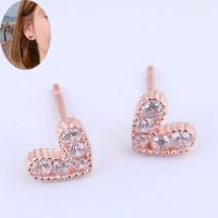 Brass Stud Earring Heart plated micro pave cubic zirconia & for woman nickel lead & cadmium free 7mm Sold By Pair