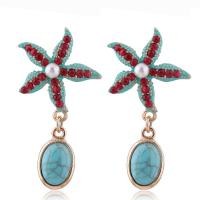 Tibetan Style Drop Earrings, with turquoise & Plastic Pearl, plated, for woman & with rhinestone, more colors for choice, nickel, lead & cadmium free, 50*27mm, Sold By Pair
