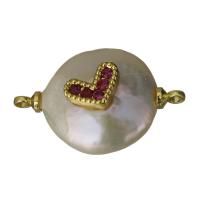 Brass Jewelry Connector, with Freshwater Pearl, gold color plated, micro pave cubic zirconia & 1/1 loop, nickel, lead & cadmium free, 22x14x8mm, Hole:Approx 1.5mm, 5PCs/Lot, Sold By Lot