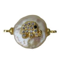 Brass Jewelry Connector, with Freshwater Pearl, gold color plated, micro pave cubic zirconia & 1/1 loop, nickel, lead & cadmium free, 20x13x8mm, Hole:Approx 1.5mm, 5PCs/Lot, Sold By Lot