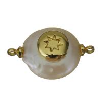 Brass Jewelry Connector, with Freshwater Pearl, gold color plated, 1/1 loop, nickel, lead & cadmium free, 21x13.50x6.50mm, Hole:Approx 1.5mm, 5PCs/Lot, Sold By Lot
