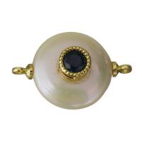 Brass Jewelry Connector, with Freshwater Pearl, gold color plated, micro pave cubic zirconia & 1/1 loop, nickel, lead & cadmium free, 21x14x9.50mm, Hole:Approx 1.5mm, 5PCs/Lot, Sold By Lot