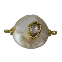 Brass Jewelry Connector, with Freshwater Pearl, gold color plated, with cubic zirconia & 1/1 loop, nickel, lead & cadmium free, 21.50x14x9.50mm, Hole:Approx 1.5mm, 5PCs/Lot, Sold By Lot