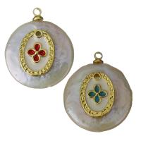 Freshwater Pearl Brass Pendant, with Freshwater Pearl, gold color plated, enamel, more colors for choice, nickel, lead & cadmium free, 18x21.50x5.50mm, Hole:Approx 1.5mm, 5PCs/Lot, Sold By Lot
