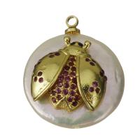 Freshwater Pearl Brass Pendant, with Freshwater Pearl, gold color plated, micro pave cubic zirconia, nickel, lead & cadmium free, 18x21x8mm, Hole:Approx 1.5mm, 5PCs/Lot, Sold By Lot