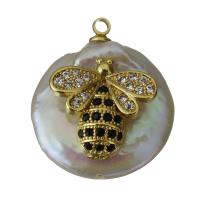 Freshwater Pearl Brass Pendant, with Freshwater Pearl, gold color plated, micro pave cubic zirconia, nickel, lead & cadmium free, 17.50x21x7.50mm, Hole:Approx 1.5mm, 5PCs/Lot, Sold By Lot