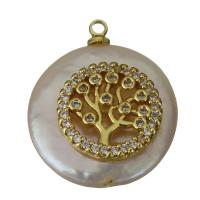Freshwater Pearl Brass Pendant, with Freshwater Pearl, gold color plated, micro pave cubic zirconia, nickel, lead & cadmium free, 18x21.50x6mm, Hole:Approx 1.5mm, 5PCs/Lot, Sold By Lot