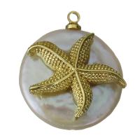 Freshwater Pearl Brass Pendant, with Freshwater Pearl, gold color plated, nickel, lead & cadmium free, 18x22x1.50mm, Hole:Approx 1.5mm, 5PCs/Lot, Sold By Lot