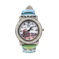 Women Wrist Watch Zinc Alloy with PU Leather & Glass Flat Round plated & for woman & with rhinestone lead & cadmium free Length Approx 9 Inch Sold By PC