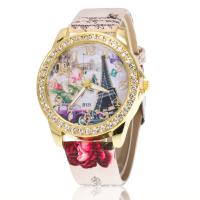 Women Wrist Watch PU Leather with zinc alloy dial & Glass Chinese watch movement & for woman & with rhinestone gold color plated Approx 9 Inch  Sold By PC