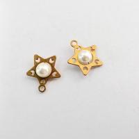 Brass Jewelry Pendants, with ABS Plastic Pearl, Star, original color, nickel, lead & cadmium free, 14mm, Hole:Approx 1mm, 50PCs/Bag, Sold By Bag