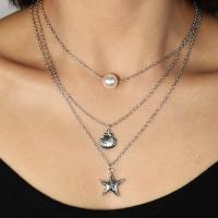 Zinklegierung Halskette, mit Kunststoff Perlen, plattiert, mehrschichtig & für Frau, Silberfarbe, frei von Nickel, Blei & Kadmium, verkauft von Strang