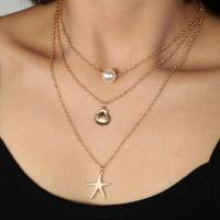 Zinc Alloy Necklace with Plastic Pearl plated multilayer & for woman golden nickel lead & cadmium free Sold By Strand