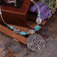 Tibetan Style Jewelry Necklace, with turquoise, plated, fashion jewelry & for woman, silver color, nickel, lead & cadmium free, 60*40mm, Sold Per 16 Inch Strand