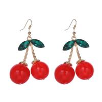 Tibetan Style Drop Earrings, Cherry, plated, for woman & with rhinestone, golden, nickel, lead & cadmium free, 63*39mm, Sold By Pair
