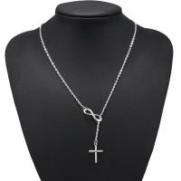 Zinklegierung Schmuck Halskette, Kreuz, plattiert, für Frau, Silberfarbe, frei von Nickel, Blei & Kadmium, 10SträngeStrang/Menge, verkauft von Menge