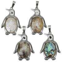 Shell Pendants, Brass, with Black Shell & Yellow Shell & White Shell, Penguin, silver color plated, different materials for choice, nickel, lead & cadmium free, 24x35x6.50mm, Hole:Approx 5x6.5mm, Sold By PC
