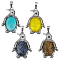 Gemstone Pendants Jewelry Brass with Gemstone Penguin silver color plated nickel lead & cadmium free Approx Sold By PC