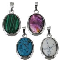 Gemstone Pendants Jewelry, Brass, with Gemstone, silver color plated, different materials for choice, nickel, lead & cadmium free, 17.50x26x8mm, Hole:Approx 5x7mm, Sold By PC