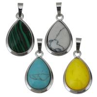 Gemstone Pendants Jewelry, Brass, with Gemstone, Teardrop, silver color plated, different materials for choice, nickel, lead & cadmium free, 17x26x9mm, Hole:Approx 5x7mm, Sold By PC